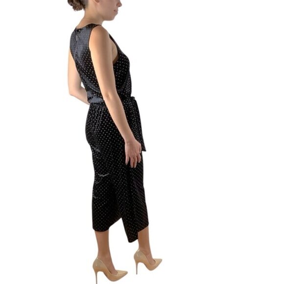 MICHAEL KORS BLACK VELVET GOLD DOTS WIDE LEG JUMPSUIT S - Picture 2 of 12